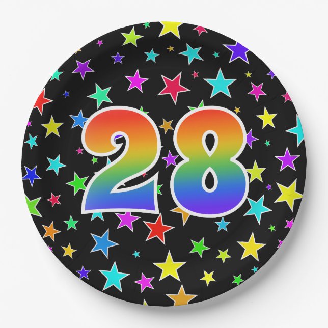 28th Event: Bold, Fun, Colourful Rainbow 28 Paper Plate (Front)
