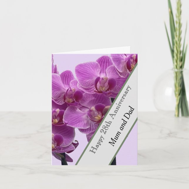 28th Wedding Anniversary Editable Orchid Card (Front)