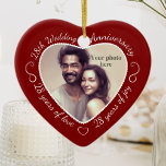 28th Wedding Anniversary Photo Ceramic Ornament<br><div class="desc">Celebrate a 28th happy year of marriage with a custom photo ornament in a delightful heart shape frame. Simply upload your own photo of the married couple and it will appear in the cutout. The deep red surround features a white script font and decorations. The words are: 28th Wedding Anniversary...</div>