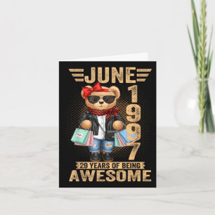 29 year old june 1997 teddy bear 29th birthday card