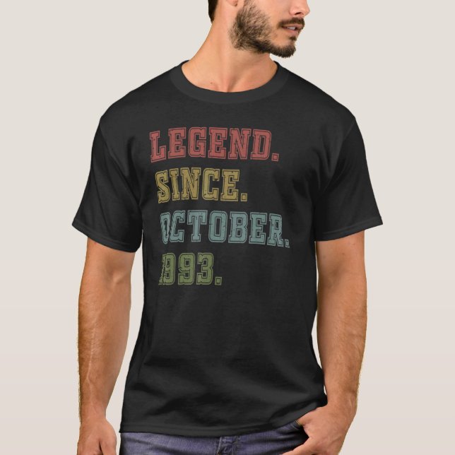 29 Years Old  Legend Since October 1993 29th Birth T-Shirt (Front)