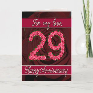 29th anniversary card with roses and leaves