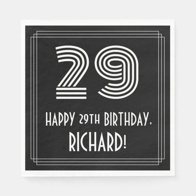 29th Birthday: Art Deco Inspired Look "29" + Name Napkin (Front)