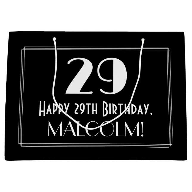 29th Birthday: Art Deco Inspired Style "29", Name Large Gift Bag (Front)