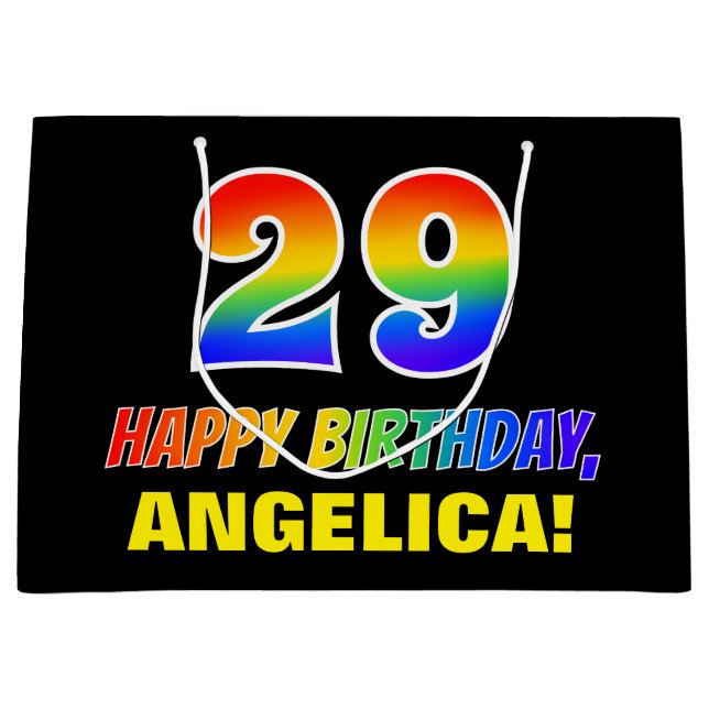 29th Birthday: Bold, Fun, Simple, Rainbow 29 Large Gift Bag (Front)