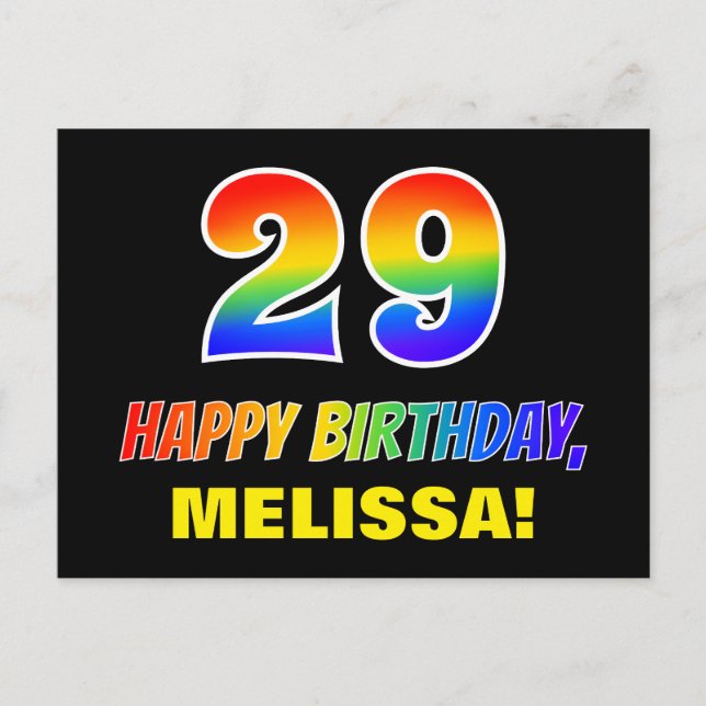 29th Birthday: Bold, Fun, Simple, Rainbow 29 Postcard (Front)