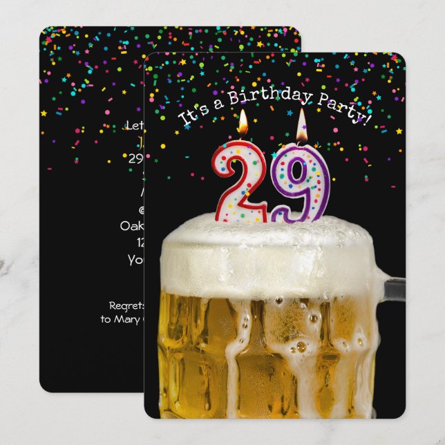 29th Birthday Candle Party Invitation (Front/Back)