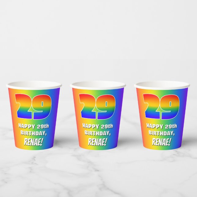 29th Birthday: Colorful, Fun Rainbow Pattern # 29 Paper Cups (Multi)