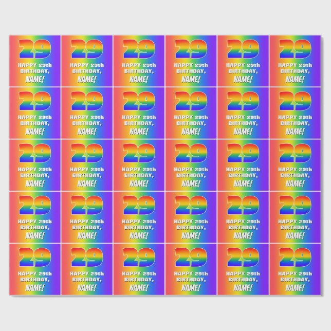 29th Birthday: Colourful, Fun Rainbow Pattern # 29 Wrapping Paper (Flat)