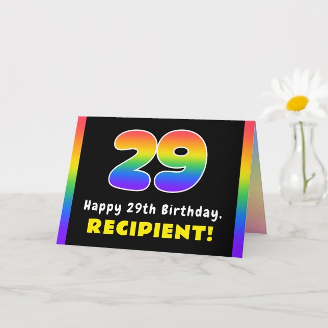 29th Birthday: Colourful Rainbow # 29, Custom Name Card (Small Plant)