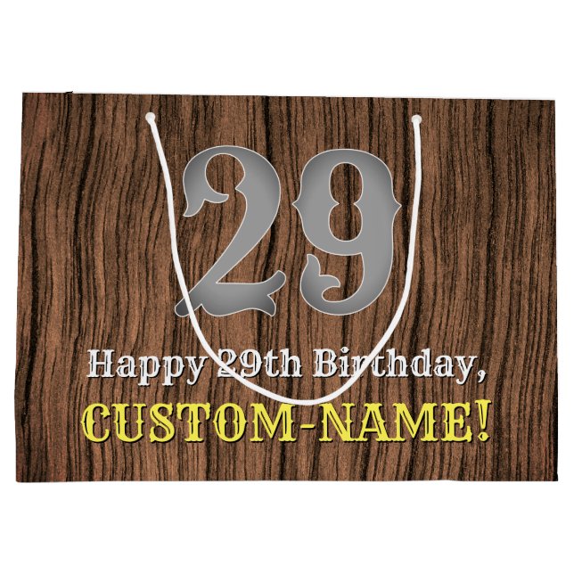 29th Birthday: Country Western Inspired Look, Name Large Gift Bag (Back)