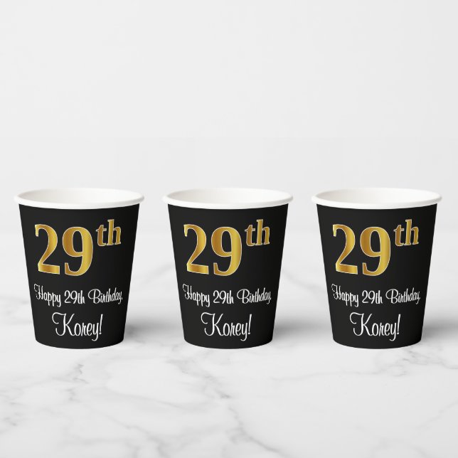 29th Birthday - Elegant Luxurious Faux Gold Look # Paper Cups (Multi)