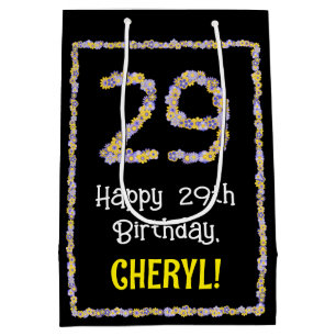 29th Birthday: Floral Flowers Number, Custom Name Medium Gift Bag