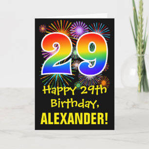29th Birthday: Fun Fireworks Pattern + Rainbow 29 Card