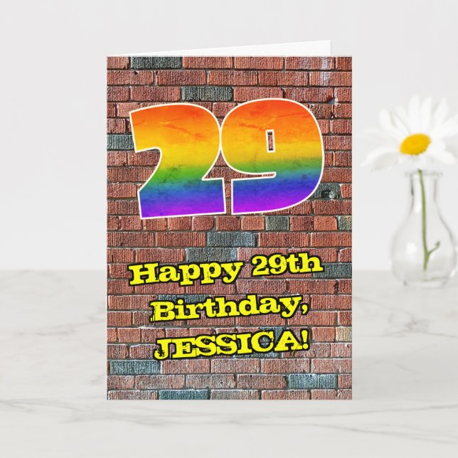29th Birthday: Fun Graffiti-Inspired Rainbow 29 Card (Small Plant)