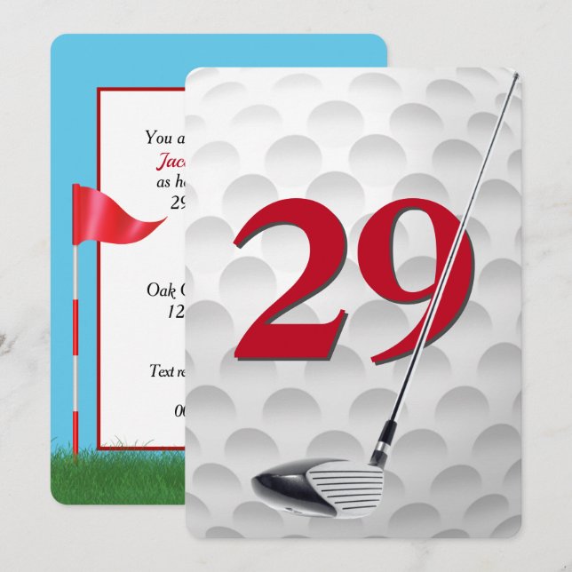 29th Birthday Golf Theme Party Invitation (Front/Back)