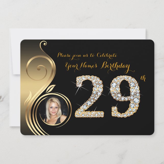 29th,Birthday Invitation,Number Diamond,Photo 2 Invitation (Front)
