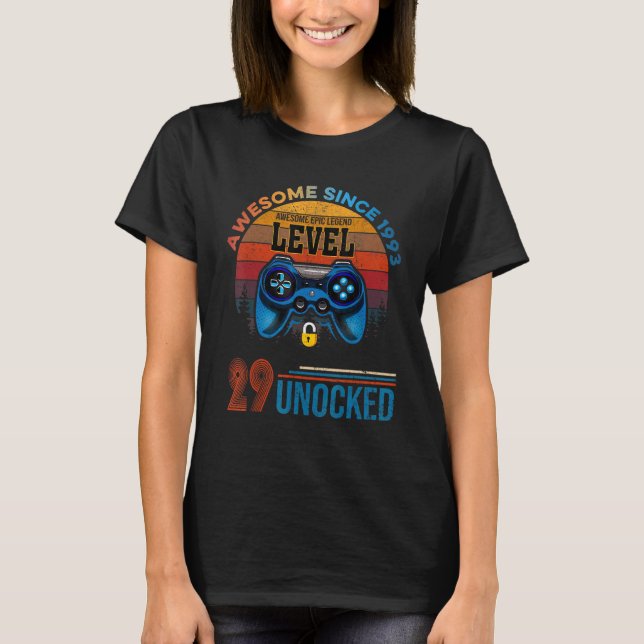 29th Birthday Level 29 Unlocked 29 Year Old Awesom T-Shirt (Front)
