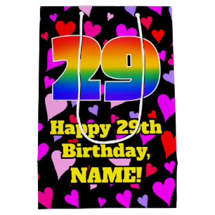 29th Birthday: Loving Hearts Pattern, Rainbow # 29 Medium Gift Bag