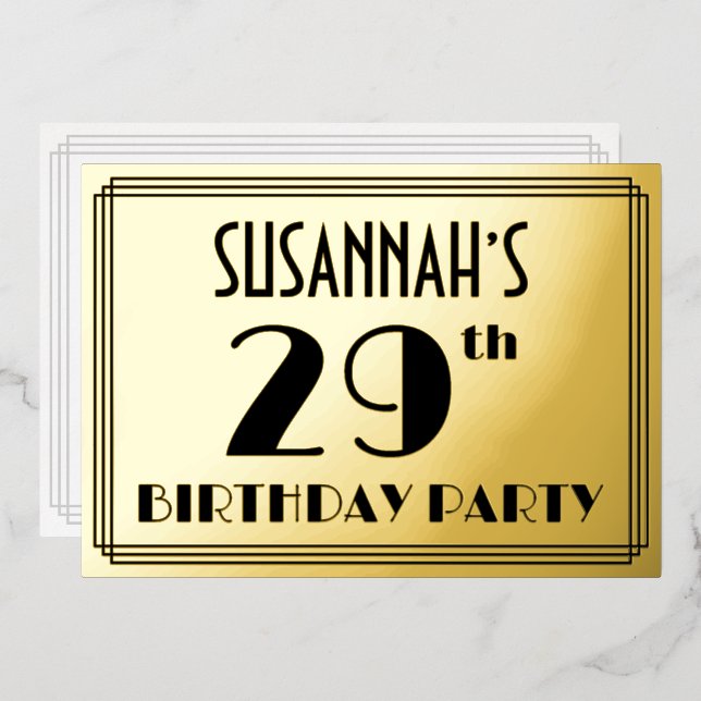 29th Birthday Party — Art Deco Look “29” + Name (Front/Back)