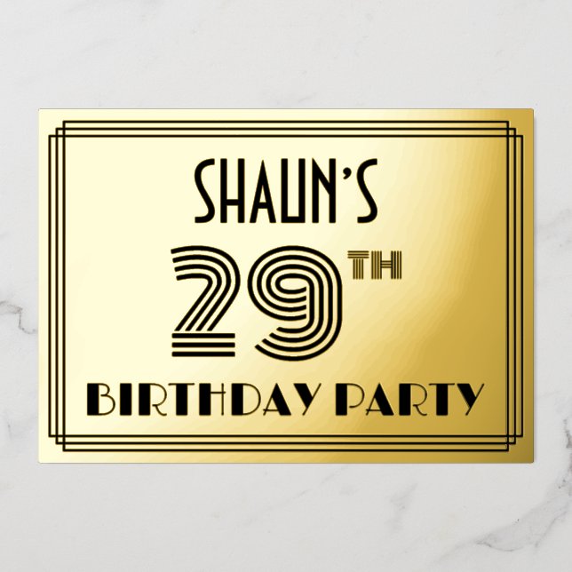 29th Birthday Party — Art Deco Style “29” & Name (Front)