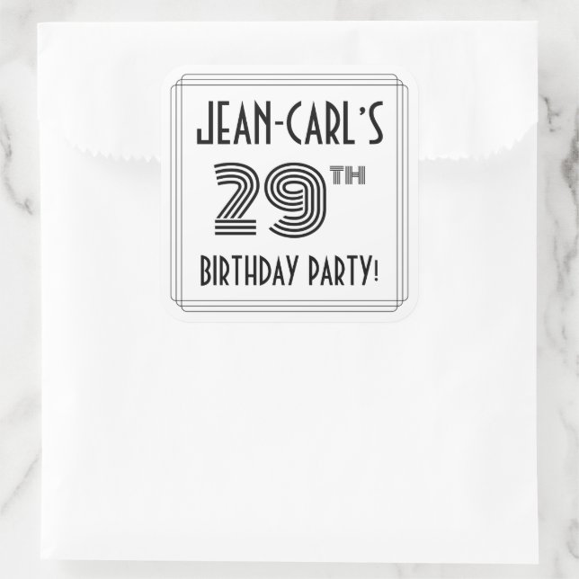 29th Birthday Party: Art Deco Style + Custom Name Square Sticker (Bag)