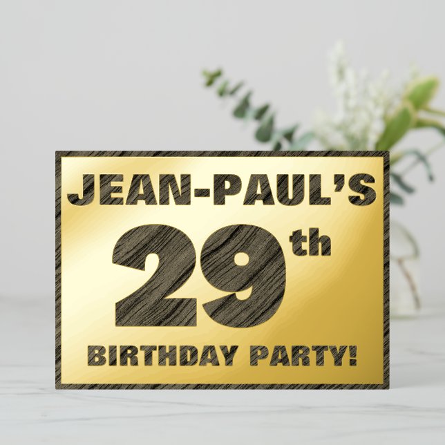 29th Birthday Party — Bold, Faux Wood Grain Text (Standing Front)