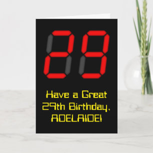 29th Birthday: Red Digital Clock Style "29" + Name Card
