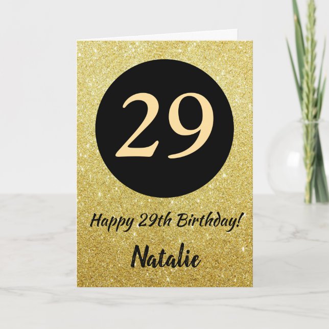 29th Happy Birthday Black and Gold Glitter Card (Front)