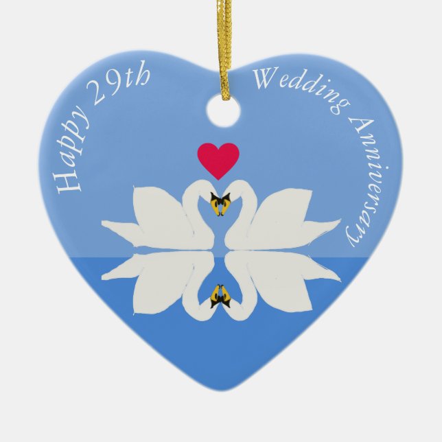 29th Wedding Anniversary Swan Heart Ceramic Ornament (Front)