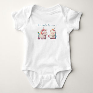 2 сartoon unicorns, personalized baby bodysuit