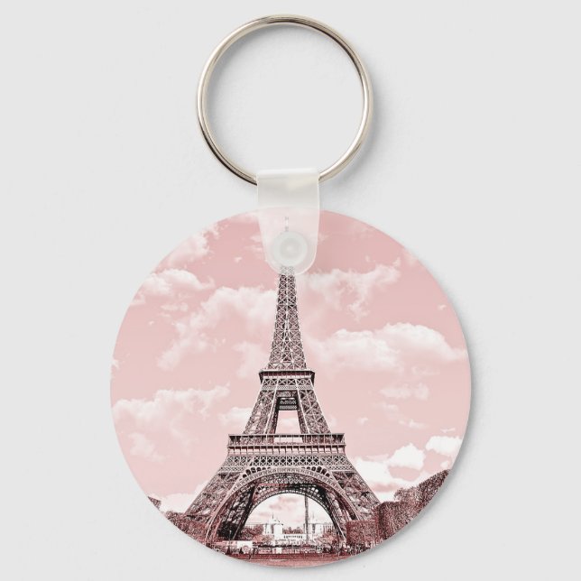 2.25" Basic Button Keychain Pink Eiffel Tower (Front)