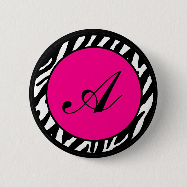 2.25"  Button Monogram Hot Pink Zebra Animal Print (Front)