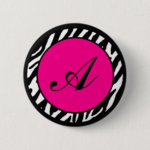 2.25"  Button Monogram Hot Pink Zebra Animal Print