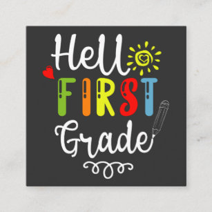 2/2- Hello First Grade Shirt, First Grade Students Square Business Card