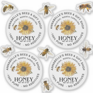 2.5" Clear Honey Label with Sunflower and Bee