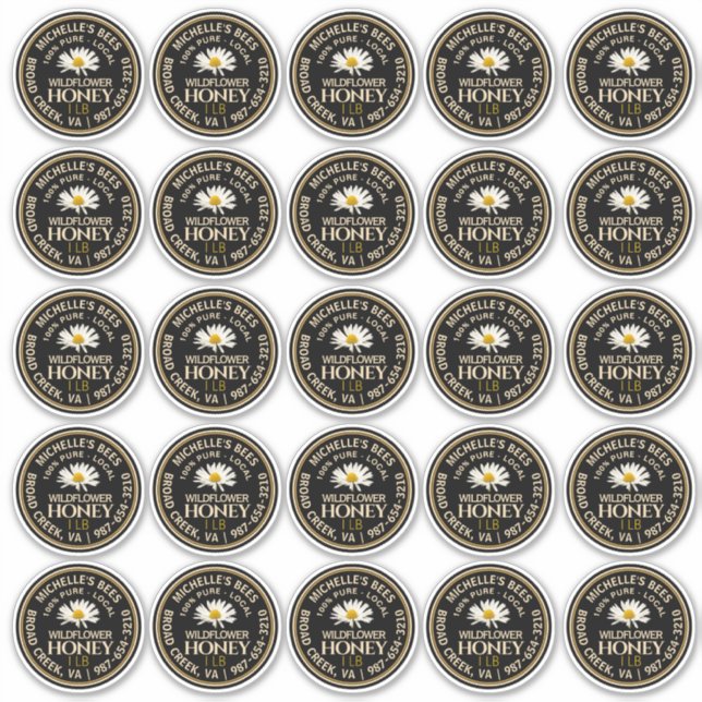 2.5" Honey Mason Jar Wide-mouth canning lid label (Front)