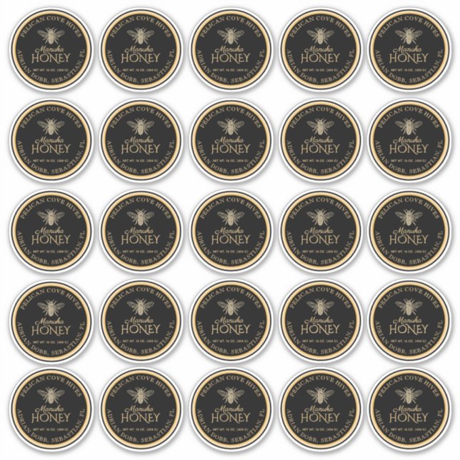 2.5" Manuka Honey Black Gold Bee Labels (Front)
