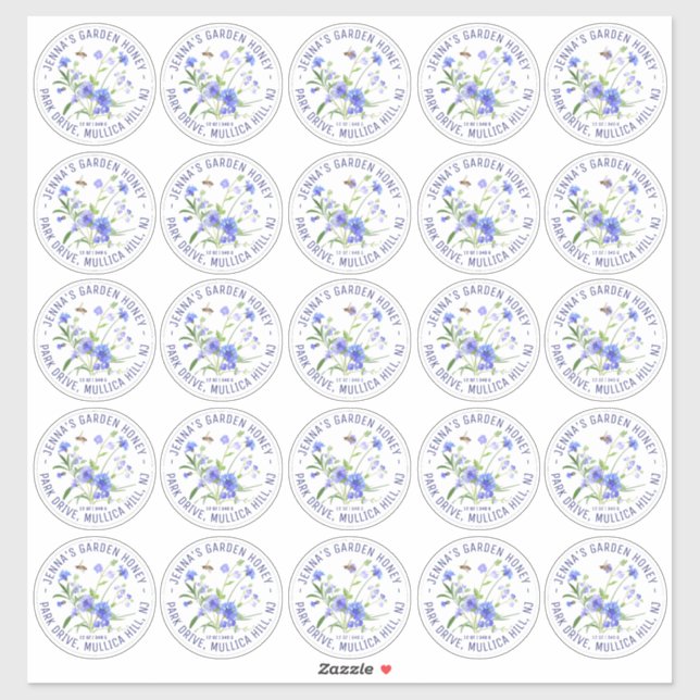 2.5" Waterproof Honey Label Bee and Wildflowers  (Sheet)
