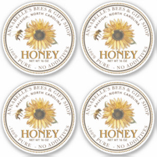 2.5" White Honey Mason Jar Lid Label Sunflower 