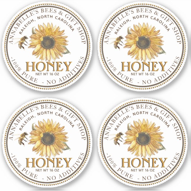 2.5" White Honey Mason Jar Lid Label Sunflower  (Front)