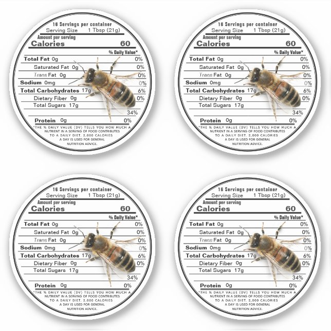 2.5" White Mason Jar Honey Nutrition Label Bee (Front)