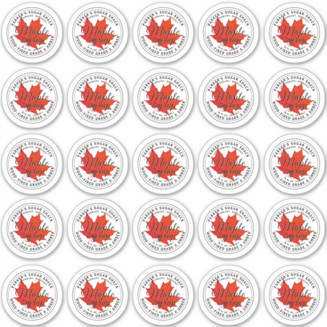 2.5" Wood-fired Maple Syrup Label Red Maple Leaf (Front)