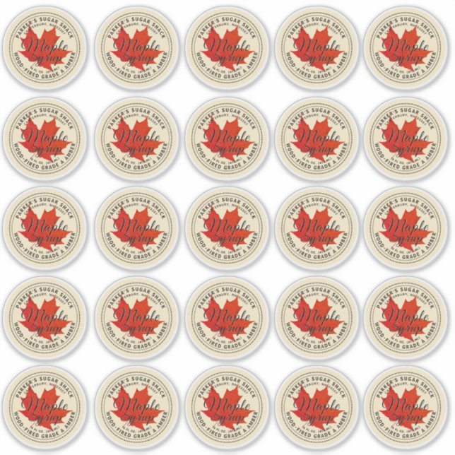 2.5" Wood-fired Maple Syrup Label Red Maple Leaf  (Front)