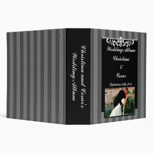 2.8" Photo Binder Black Grey Flourish Stripes Whit