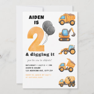 2 And Digging It Birthday Party Invitation Boys