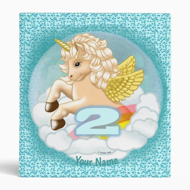 2 ans anniversaire Unicorn personnalisés classeurs (Devant)