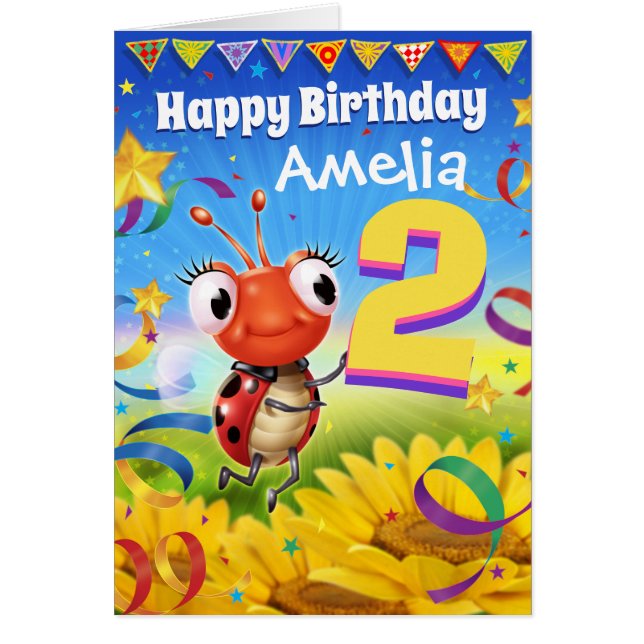 2 ans Carte d'anniversaire personnalisée Gamme Lit (Devant)