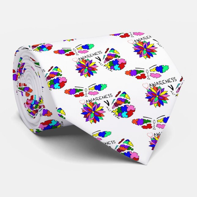2 Autism Awareness Butterflies with flower Tie (Rolled)