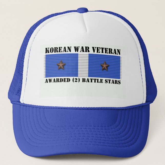 2 BATTLE STARS KOREAN WAR VETERAN TRUCKER HAT (Front)